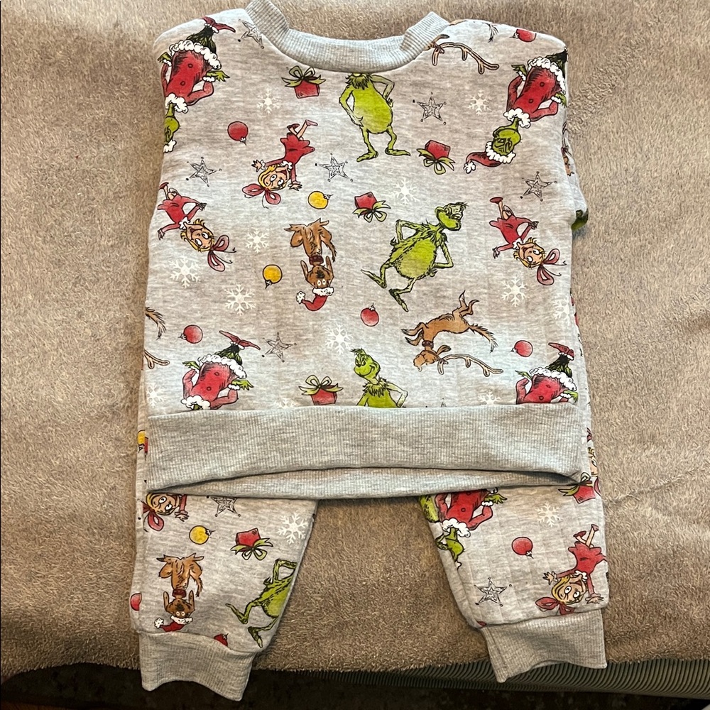 Festive Grinch Kids Pajama Set - Gray